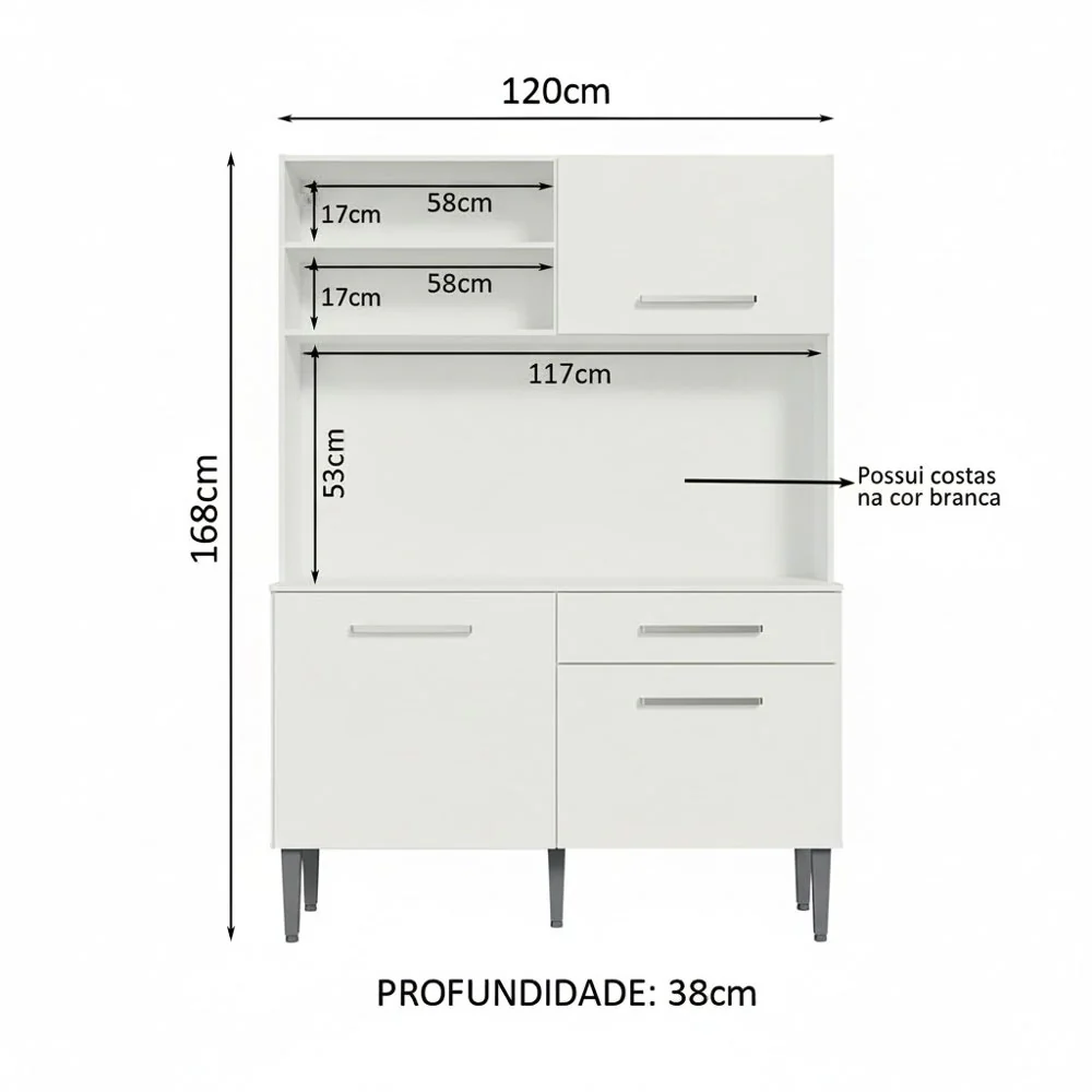 Armário de Cozinha Compacta 120cm Branco Life Madesa - Image 3