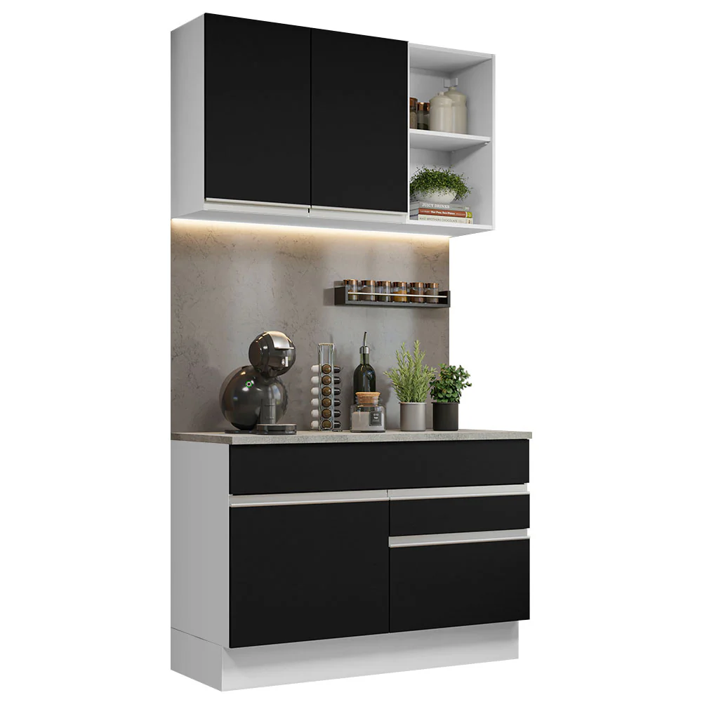 Armário de Cozinha Compacta 120cm Branco/Preto Glamy Madesa 08 - Image 2
