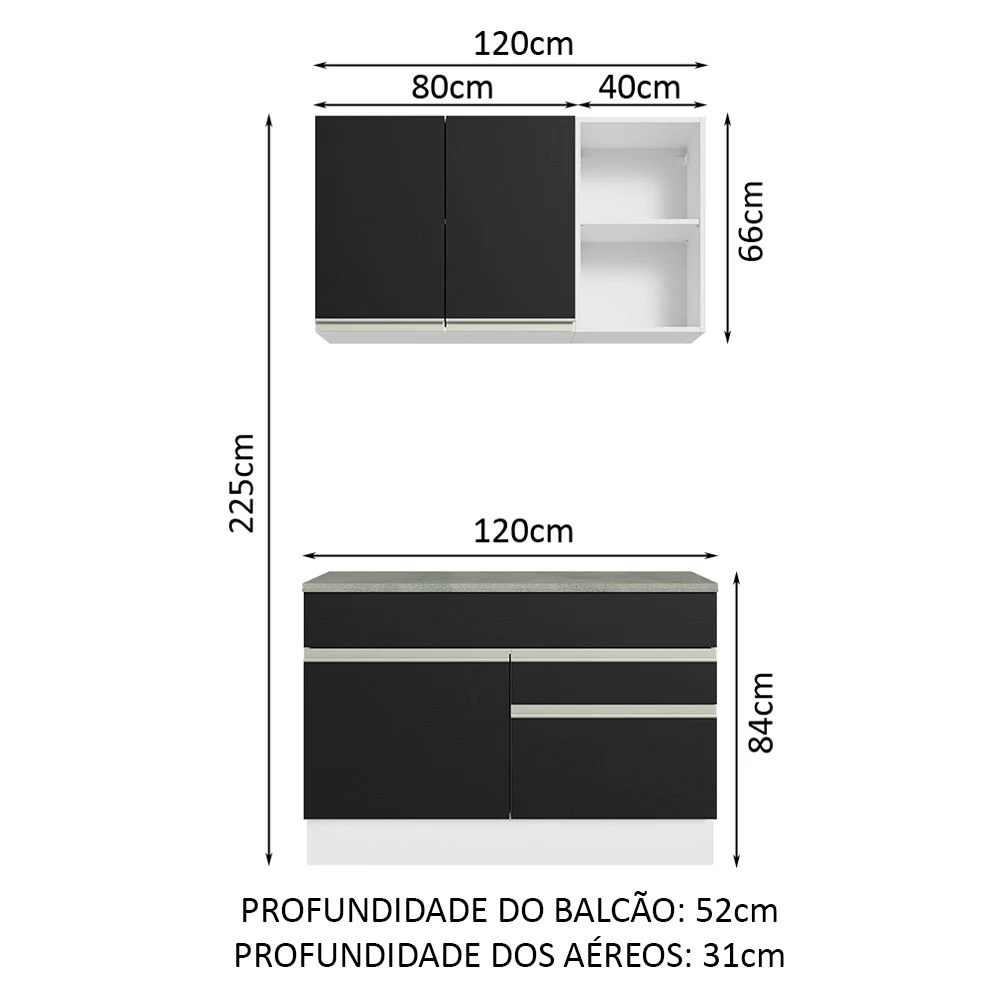 Armário de Cozinha Compacta 120cm Branco/Preto Glamy Madesa 08 - Image 3