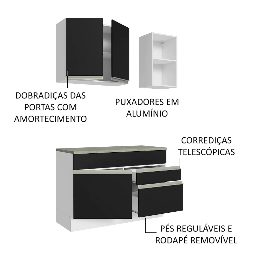 Armário de Cozinha Compacta 120cm Branco/Preto Glamy Madesa 08 - Image 4