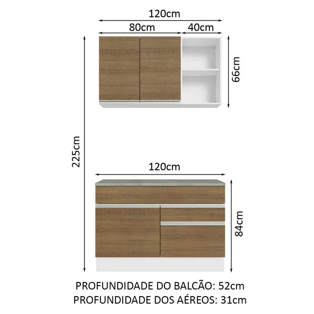 Armário de Cozinha Compacta 120cm Branco/Rustic Glamy Madesa 08 - Image 3