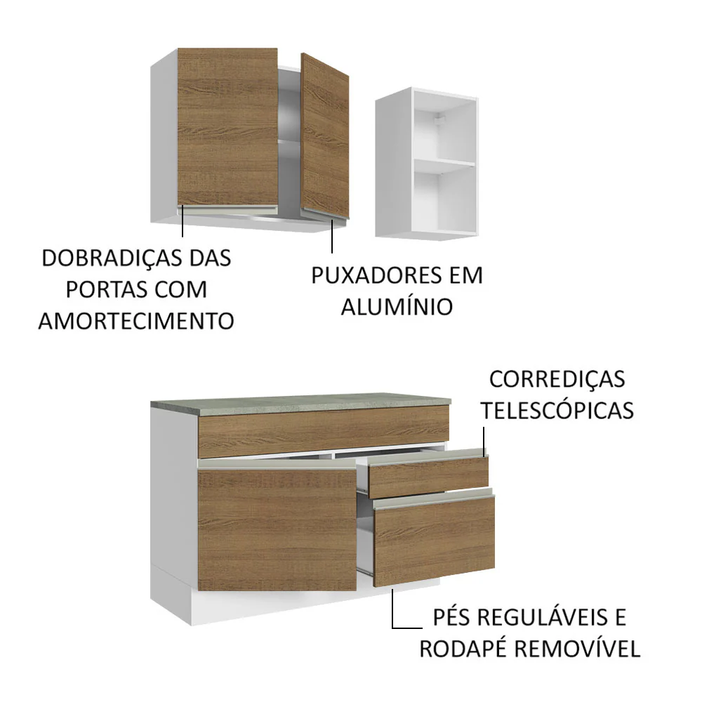 Armário de Cozinha Compacta 120cm Branco/Rustic Glamy Madesa 08 - Image 4