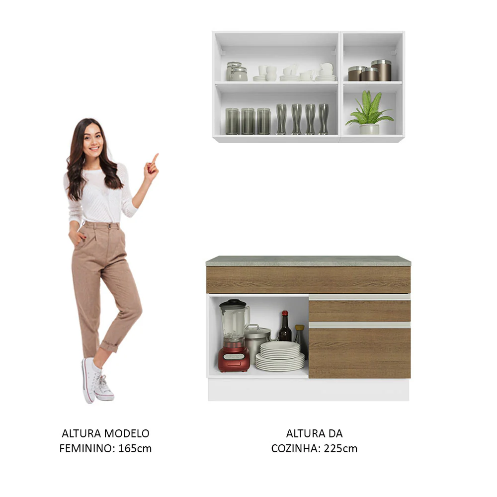 Armário de Cozinha Compacta 120cm Branco/Rustic Glamy Madesa 08 - Image 5