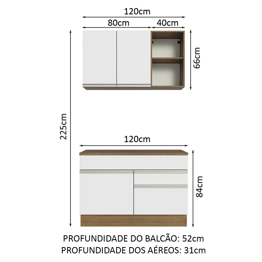Armário de Cozinha Compacta 120cm Rustic/Branco Glamy Madesa 08 - Image 3