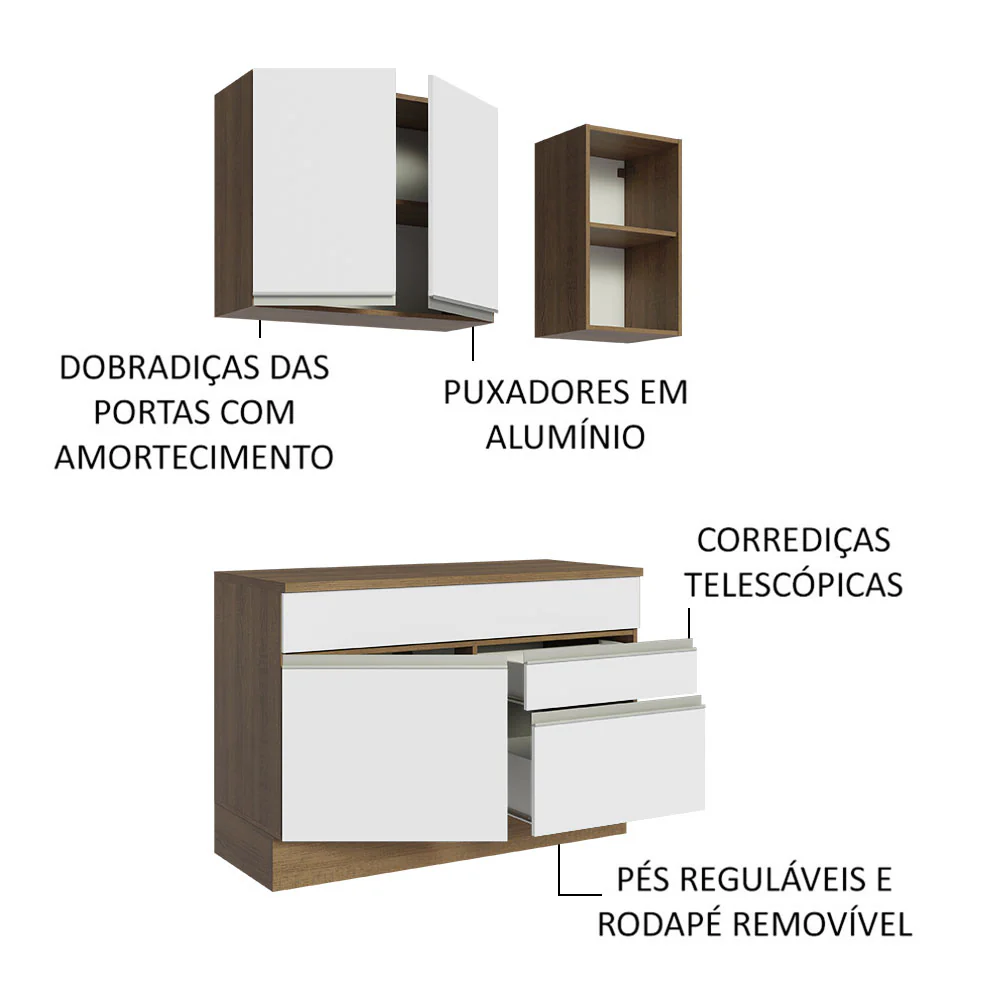 Armário de Cozinha Compacta 120cm Rustic/Branco Glamy Madesa 08 - Image 4