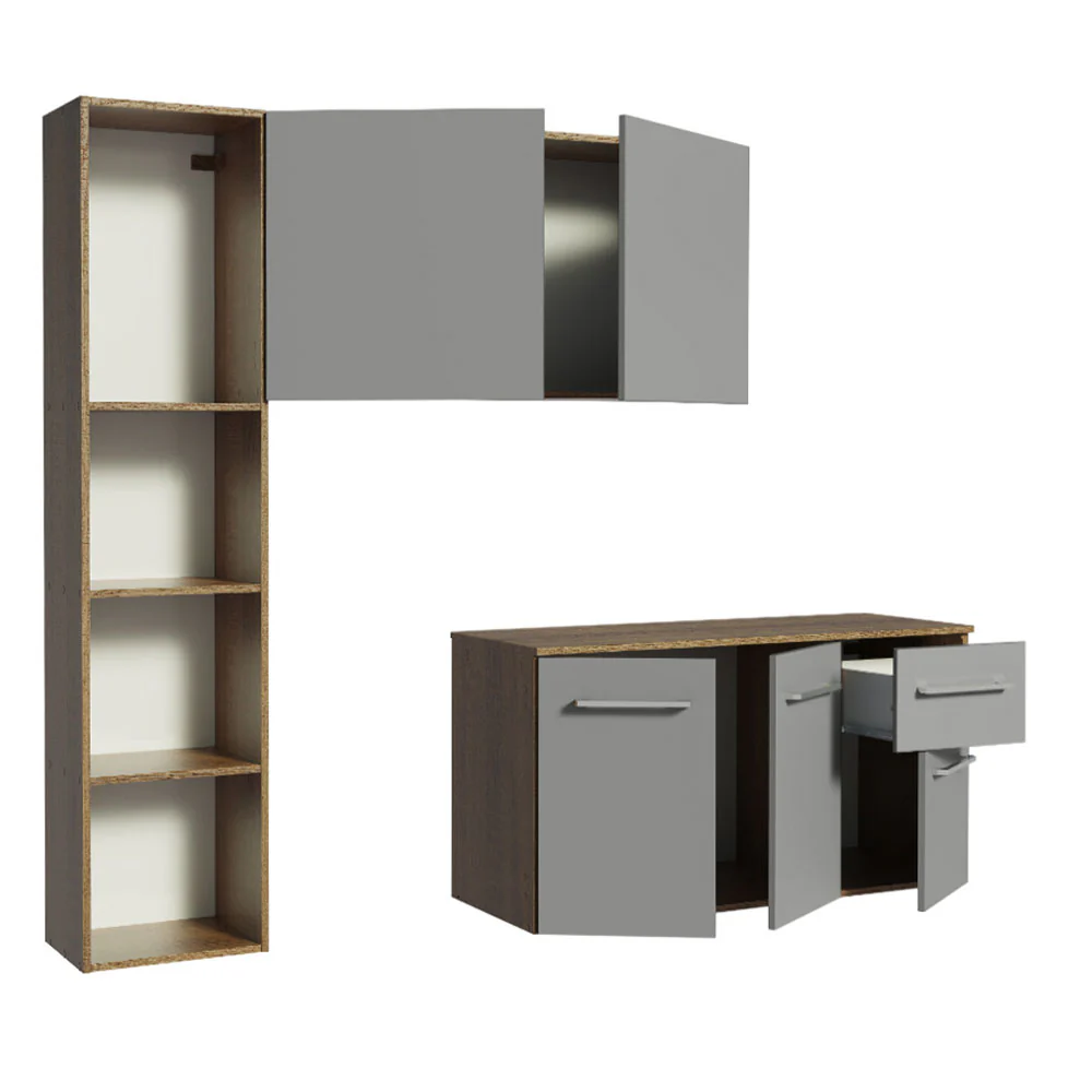 Armário de Cozinha Compacta 120cm Rustic/Cinza Easy Madesa - Image 4