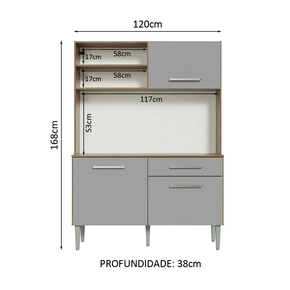 Armário de Cozinha Compacta 120cm Rustic/Cinza Life Madesa - Image 3