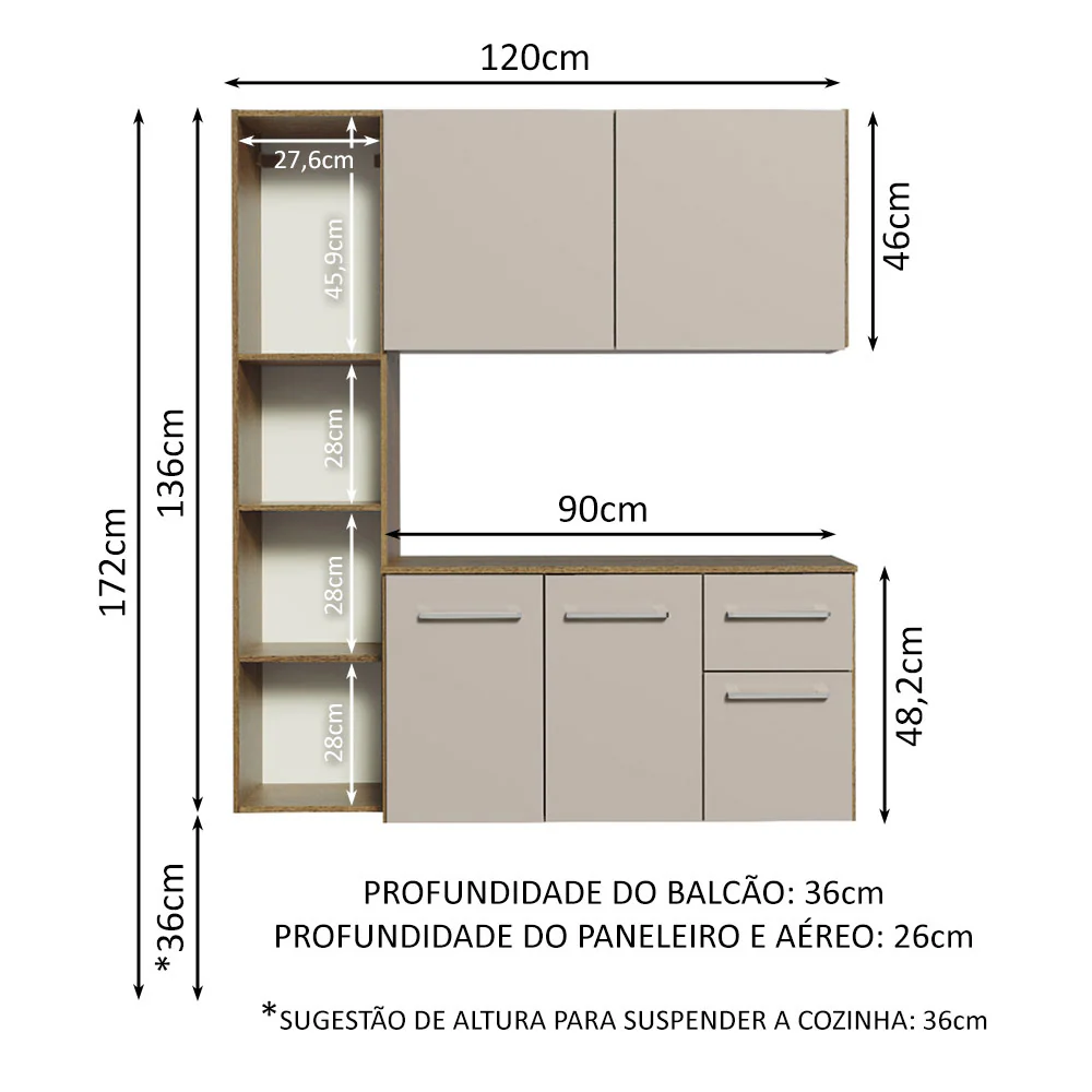 Armário de Cozinha Compacta 120cm Rustic/Crema Easy Madesa - Image 3