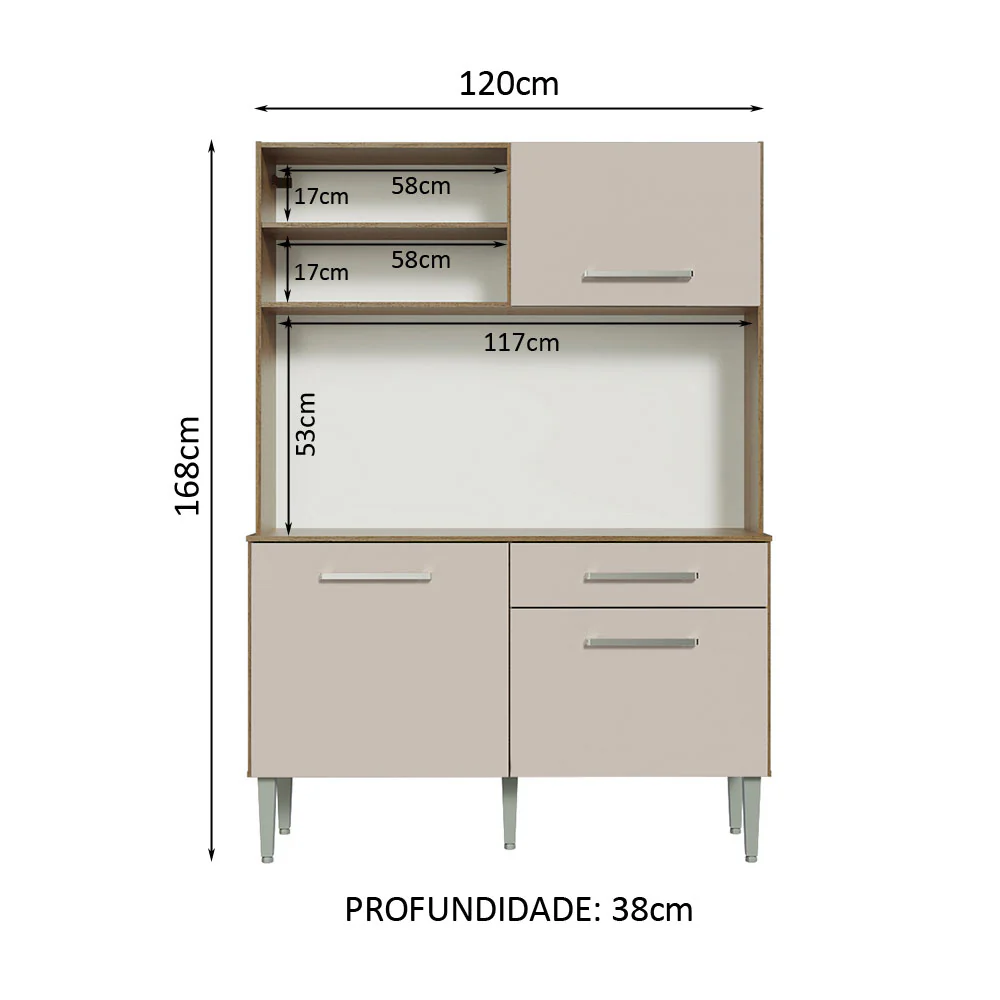 Armário de Cozinha Compacta 120cm Rustic/Crema Life Madesa - Image 3