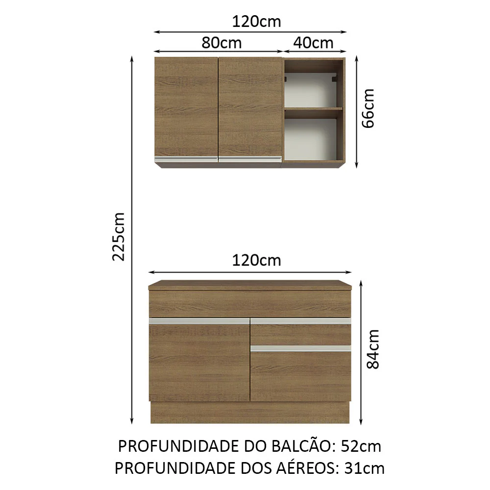 Armário de Cozinha Compacta 120cm Rustic Glamy Madesa 08 - Image 3