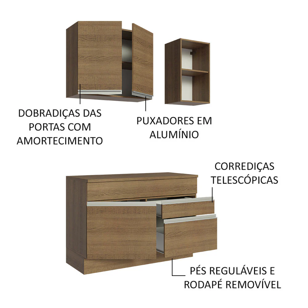 Armário de Cozinha Compacta 120cm Rustic Glamy Madesa 08 - Image 4