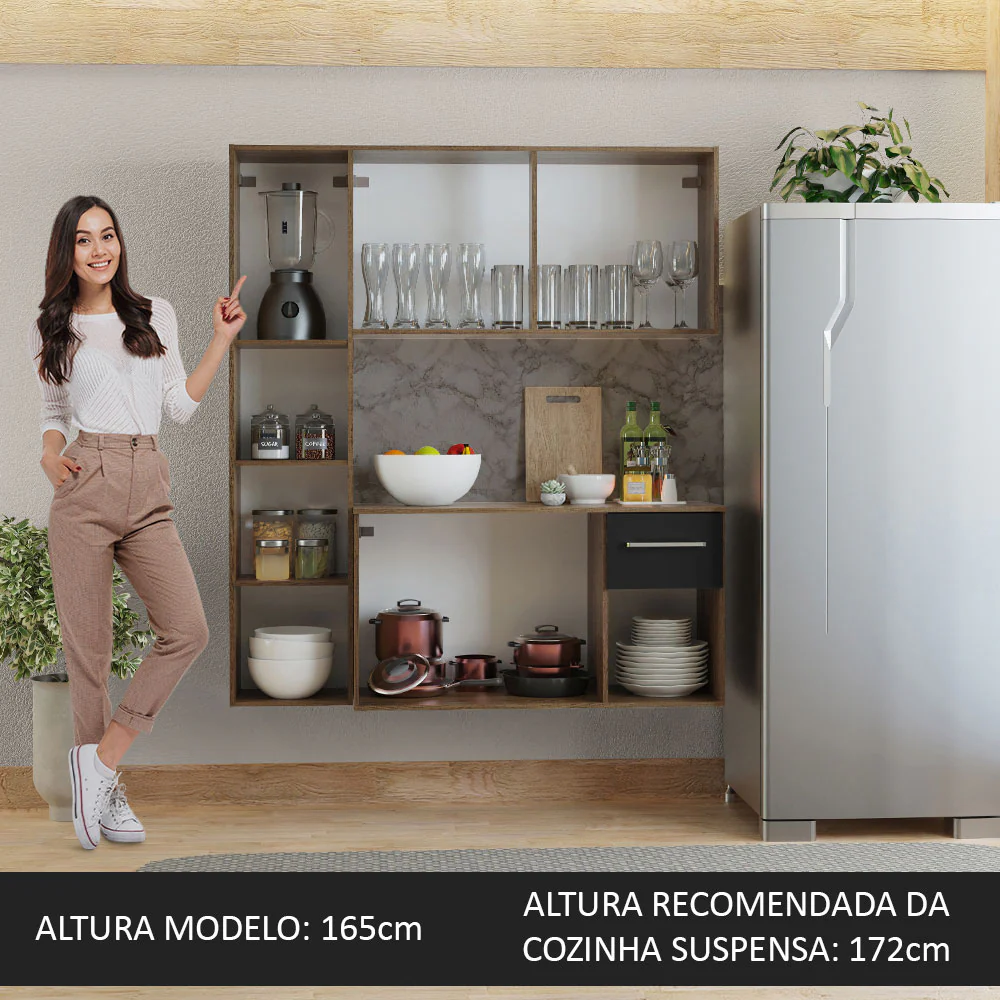 Armário de Cozinha Compacta 120cm Rustic/Preto Easy Madesa - Image 5