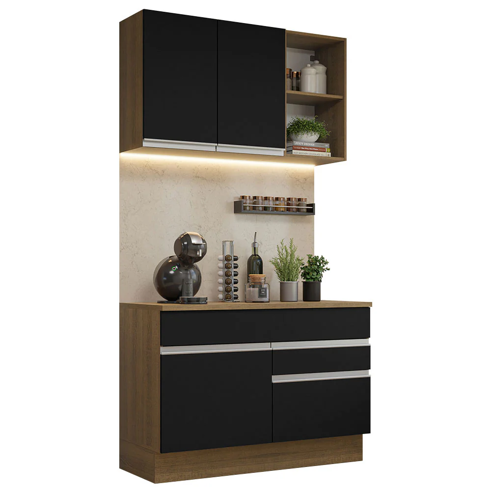 Armário de Cozinha Compacta 120cm Rustic/Preto Glamy Madesa 08 - Image 2