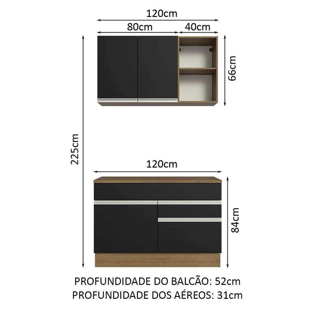 Armário de Cozinha Compacta 120cm Rustic/Preto Glamy Madesa 08 - Image 3