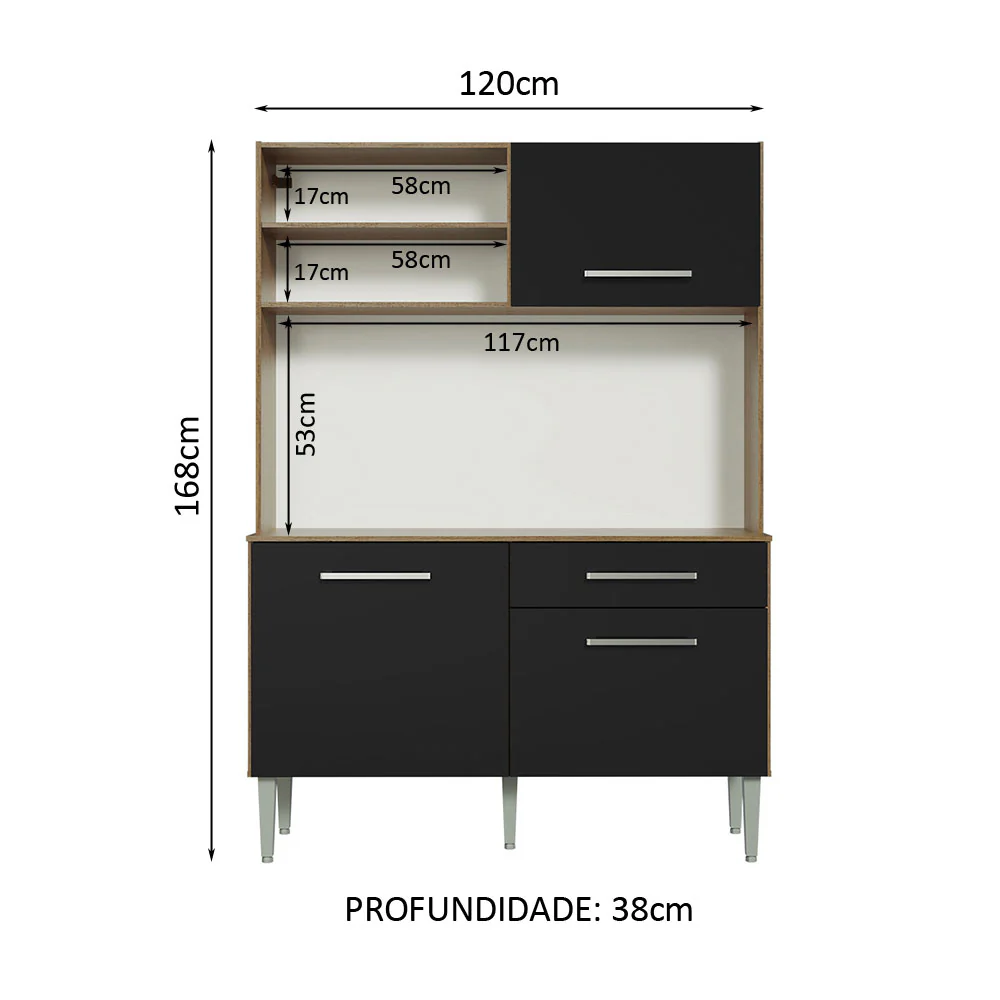 Armário de Cozinha Compacta 120cm Rustic/Preto Life Madesa - Image 3