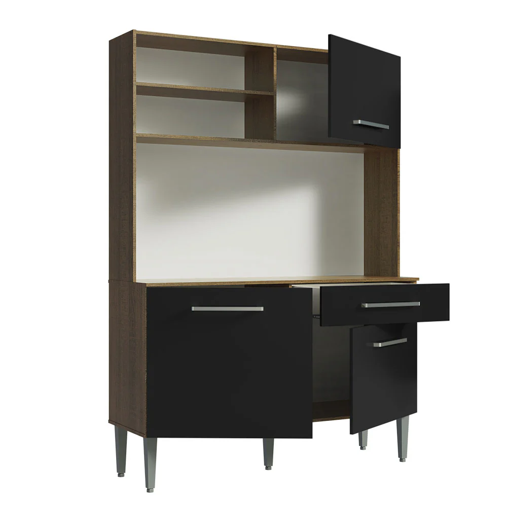 Armário de Cozinha Compacta 120cm Rustic/Preto Life Madesa - Image 4