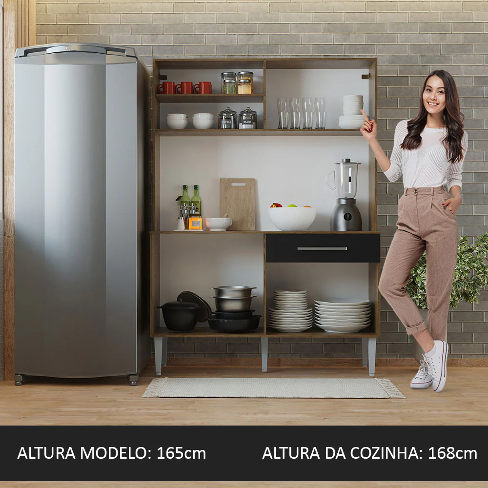 Armário de Cozinha Compacta 120cm Rustic/Preto Life Madesa - Image 5
