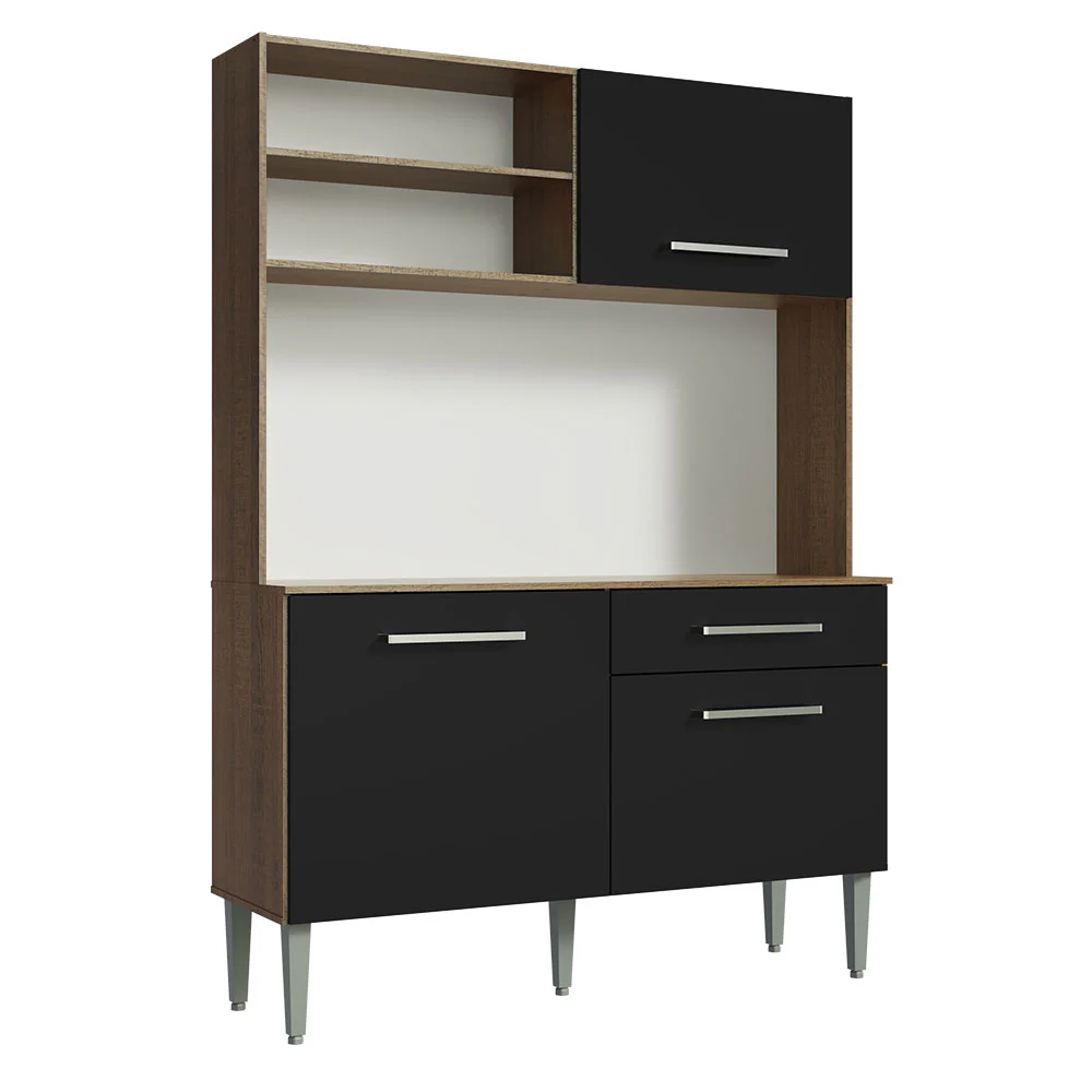 Armário de Cozinha Compacta 120cm Rustic/Preto Life Madesa - Image 6