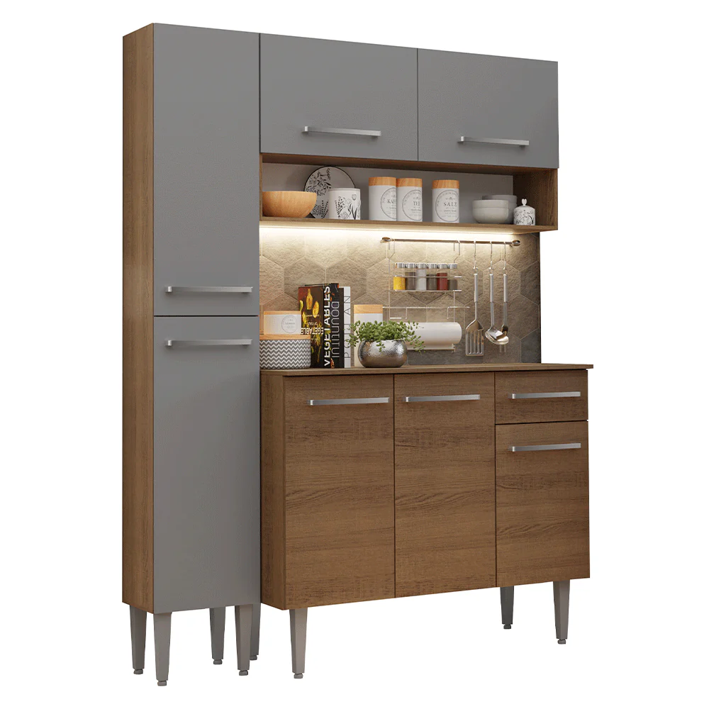 Armário de Cozinha Compacta 137 cm Rustic/Cinza Emilly Madesa 012 - Image 2