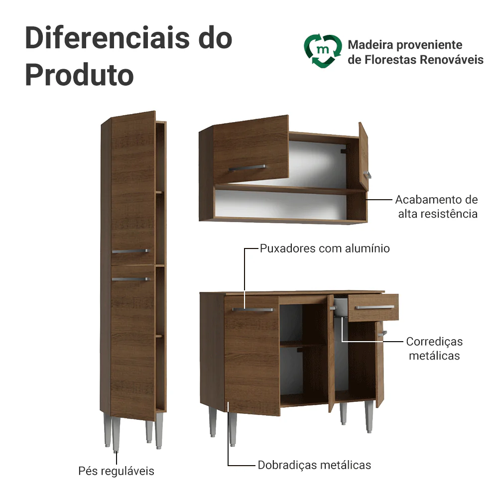 Armário de Cozinha Compacta 137 cm Rustic Emilly Madesa 012 - Image 4