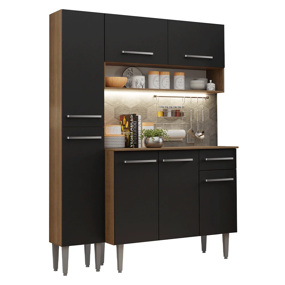 Armário de Cozinha Compacta 137 cm Rustic/Preto Emilly Madesa 012 - Image 2