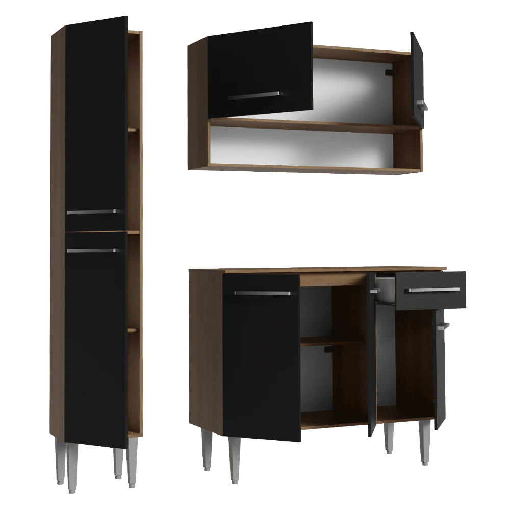 Armário de Cozinha Compacta 137 cm Rustic/Preto Emilly Madesa 012 - Image 8