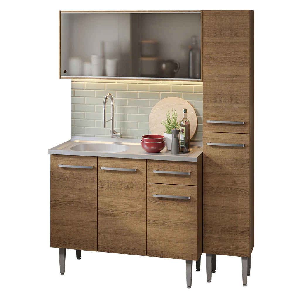 Armário de Cozinha Compacta 137cm com Pia Rustic Emilly Madesa 07 - Image 2