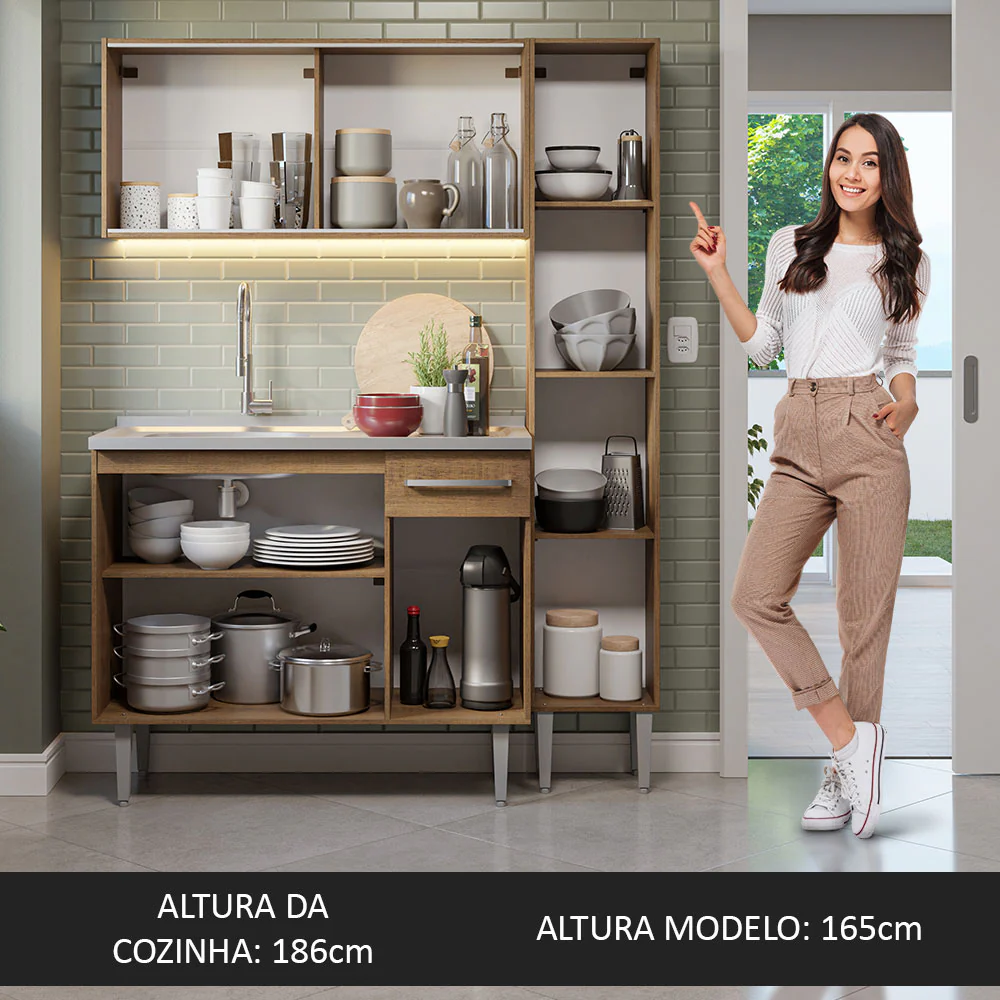 Armário de Cozinha Compacta 137cm com Pia Rustic Emilly Madesa 07 - Image 5
