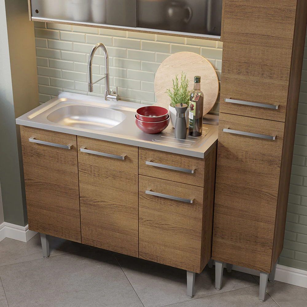 Armário de Cozinha Compacta 137cm com Pia Rustic Emilly Madesa 07 - Image 6