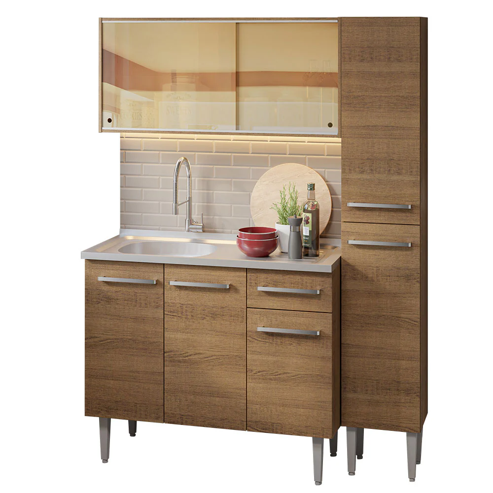 Armário de Cozinha Compacta 137cm com Pia Rustic Emilly Madesa 08 - Image 2