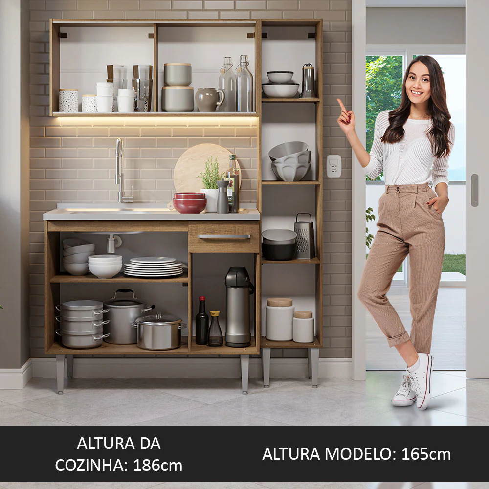 Armário de Cozinha Compacta 137cm com Pia Rustic Emilly Madesa 08 - Image 5