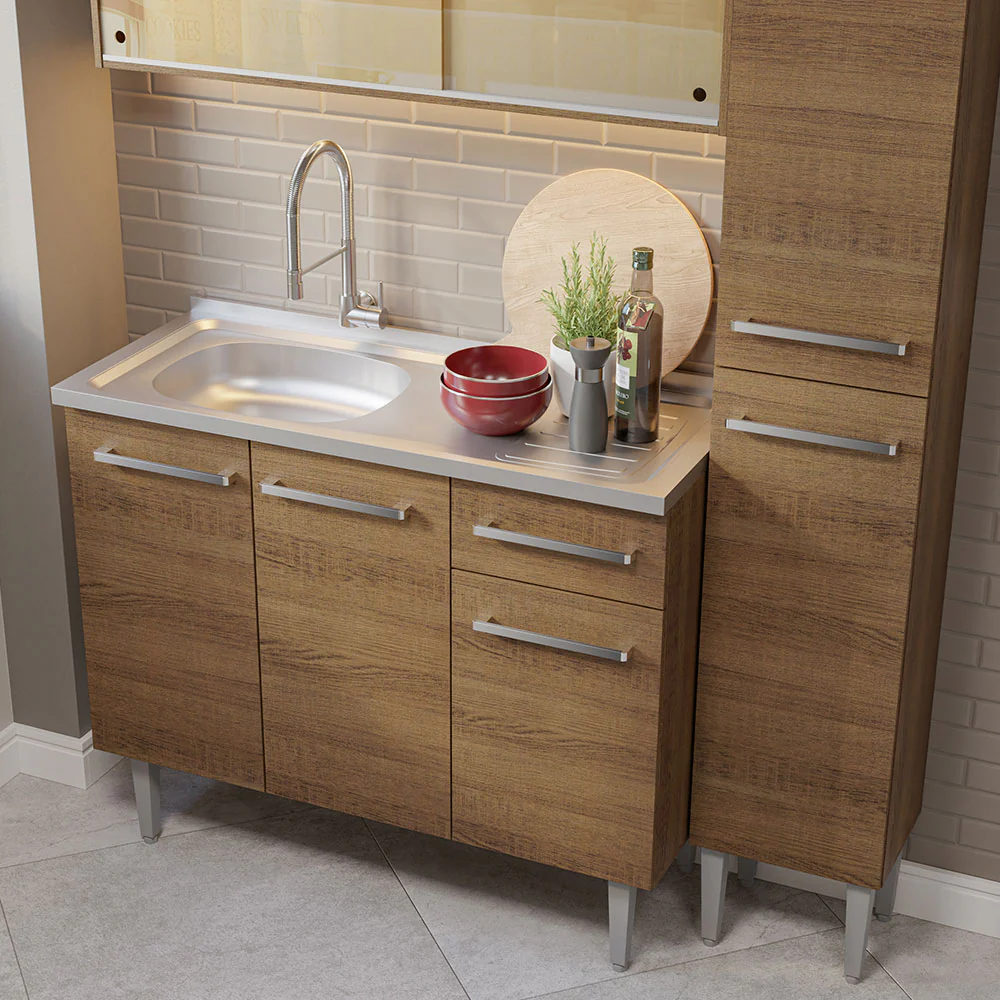 Armário de Cozinha Compacta 137cm com Pia Rustic Emilly Madesa 08 - Image 6