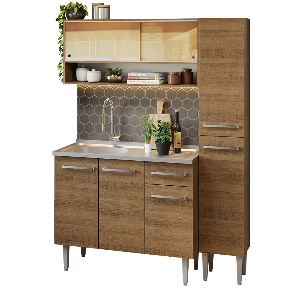 Armário de Cozinha Compacta 137cm com Pia Rustic Emilly Madesa 10 - Image 2