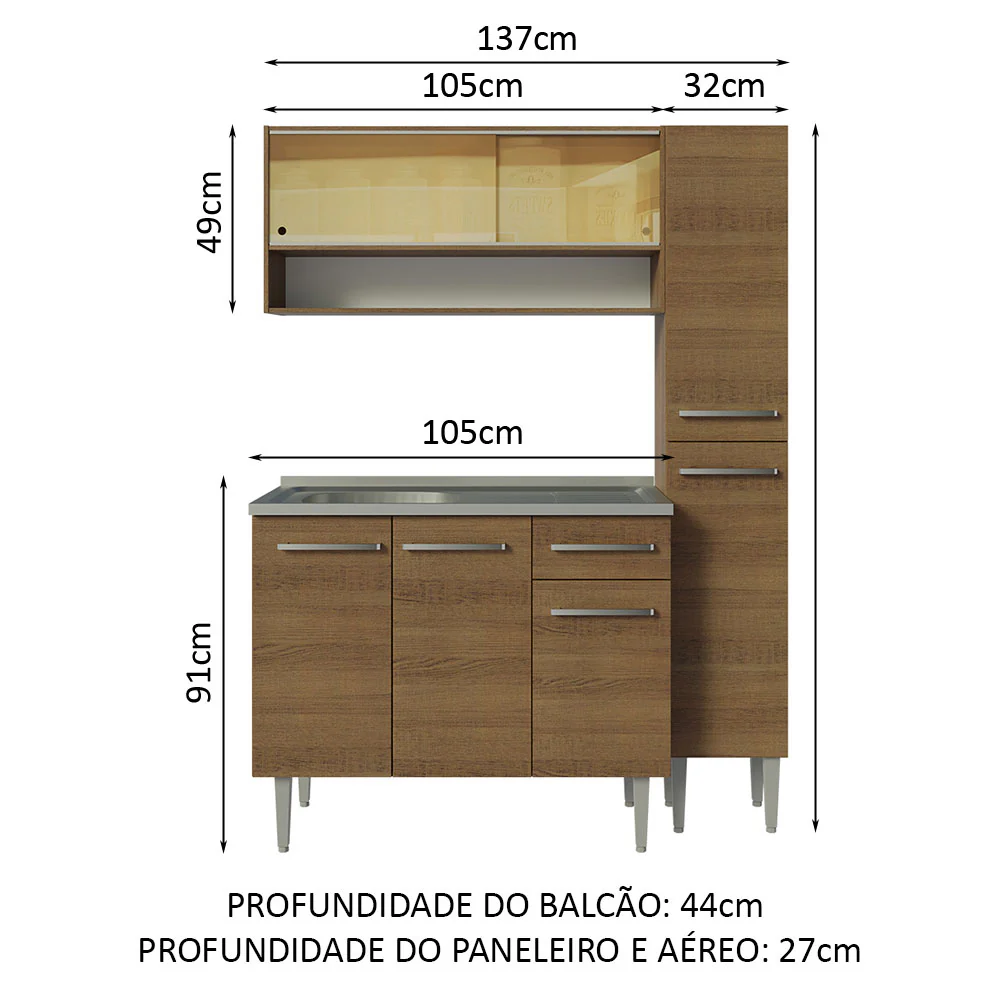 Armário de Cozinha Compacta 137cm com Pia Rustic Emilly Madesa 10 - Image 3