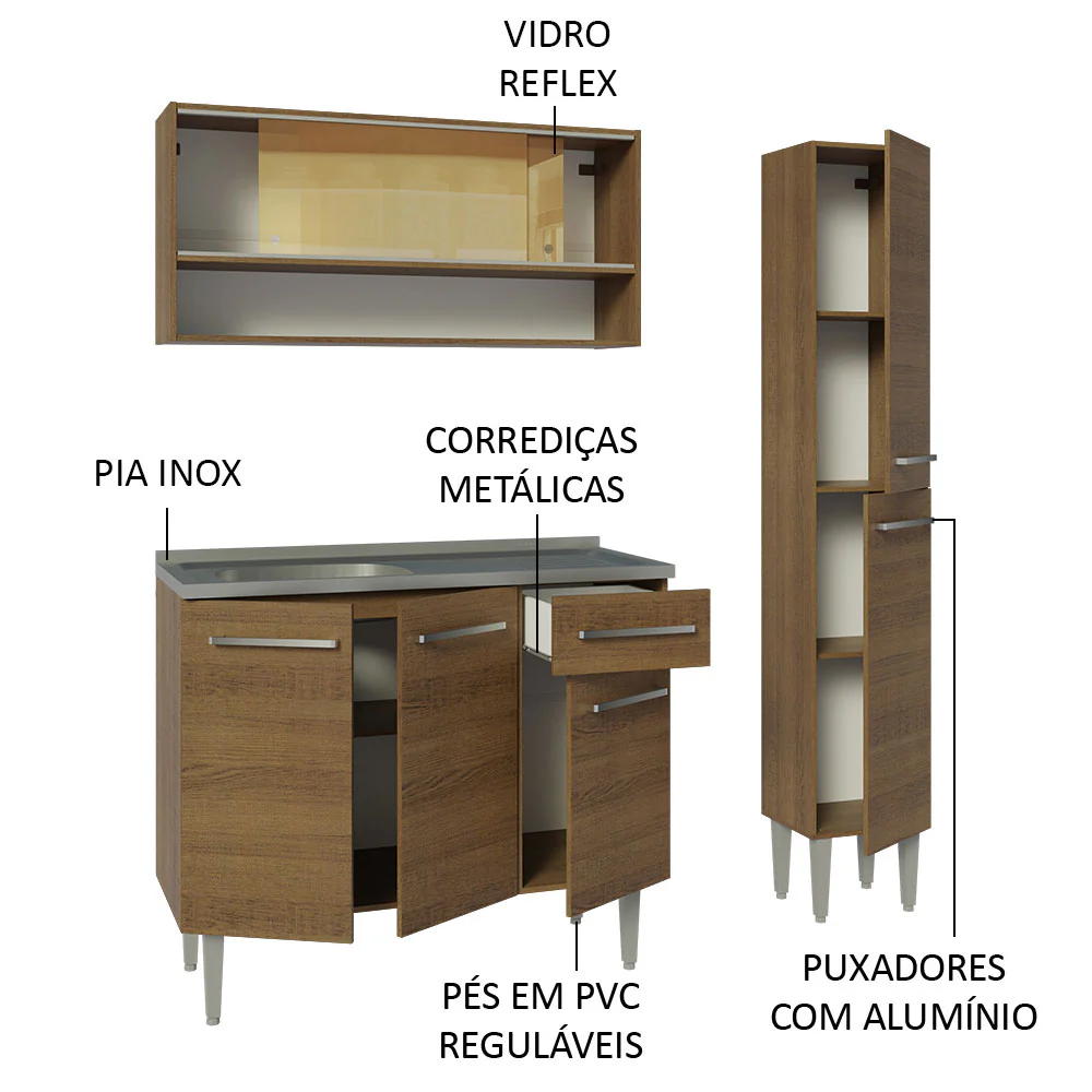 Armário de Cozinha Compacta 137cm com Pia Rustic Emilly Madesa 10 - Image 4