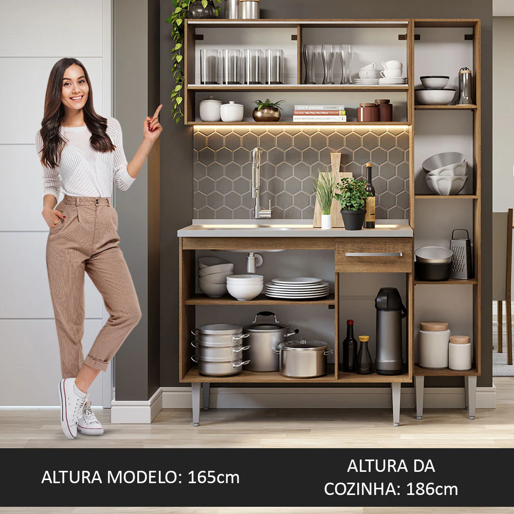 Armário de Cozinha Compacta 137cm com Pia Rustic Emilly Madesa 10 - Image 5