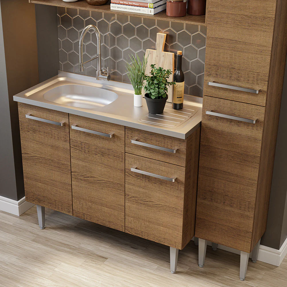 Armário de Cozinha Compacta 137cm com Pia Rustic Emilly Madesa 10 - Image 6