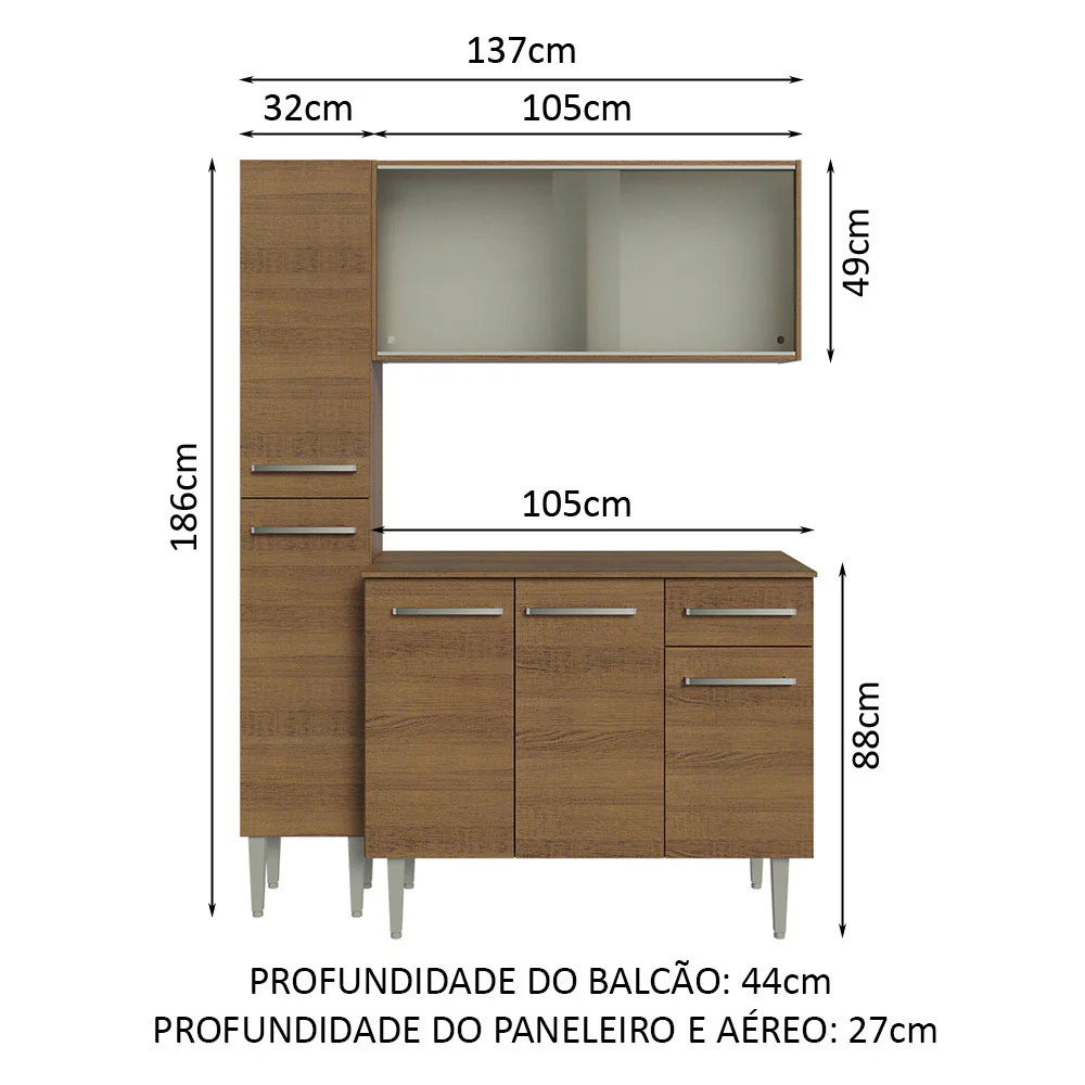 Armário de Cozinha Compacta 137cm Rustic Emilly Madesa 05 - Image 3