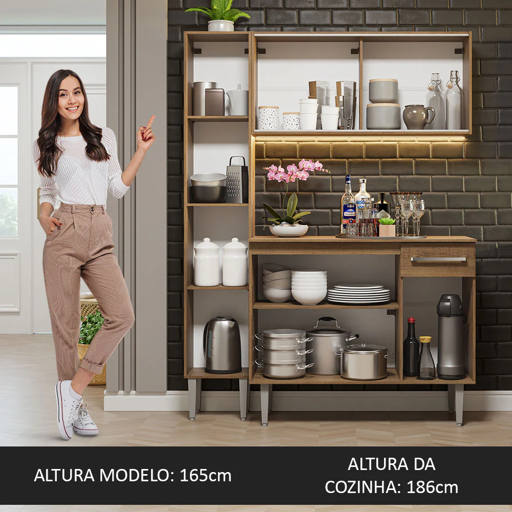 Armário de Cozinha Compacta 137cm Rustic Emilly Madesa 05 - Image 5