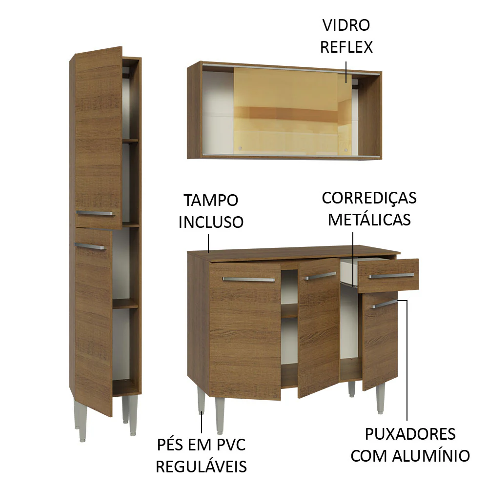 Armário de Cozinha Compacta 137cm Rustic Emilly Madesa 06 - Image 4