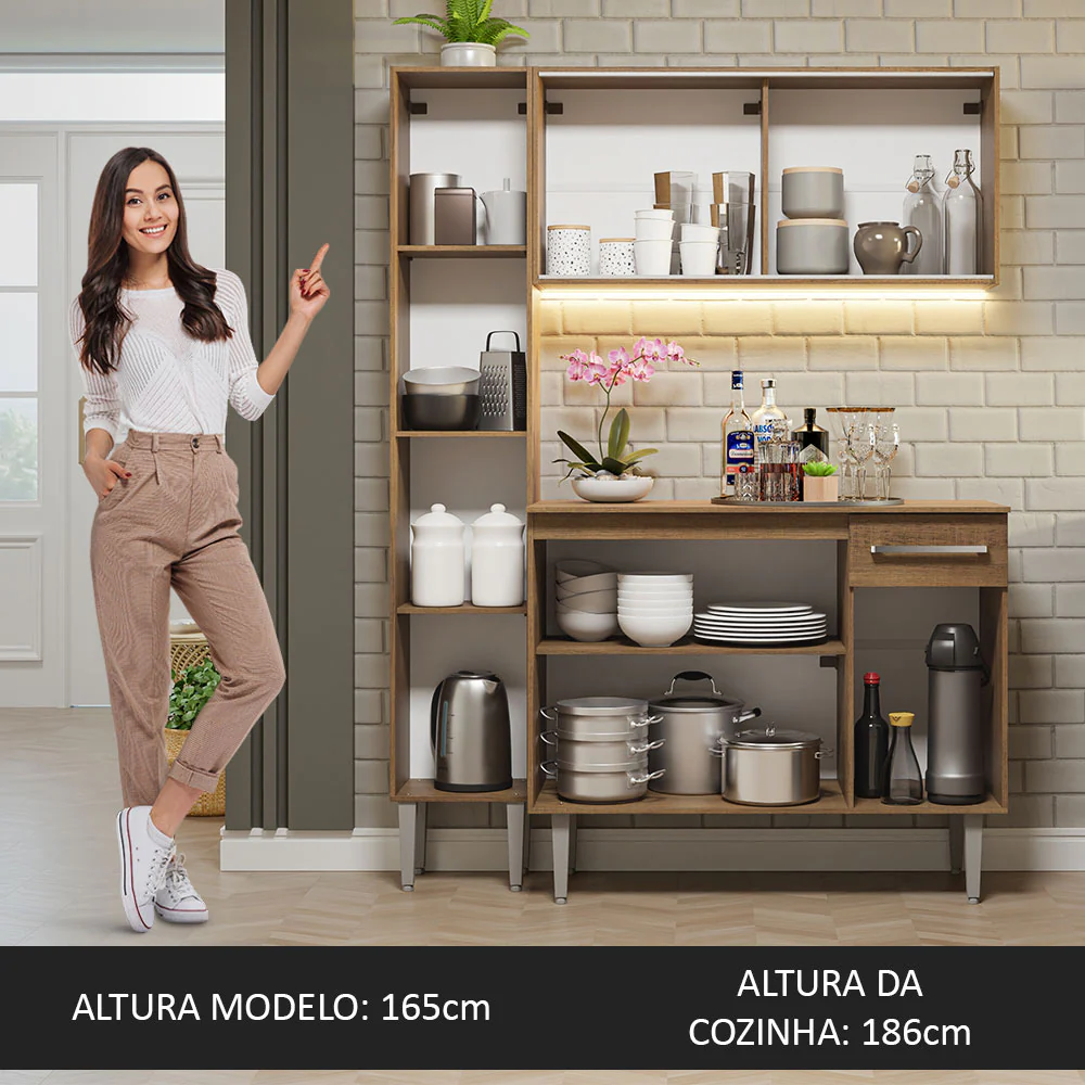 Armário de Cozinha Compacta 137cm Rustic Emilly Madesa 06 - Image 5