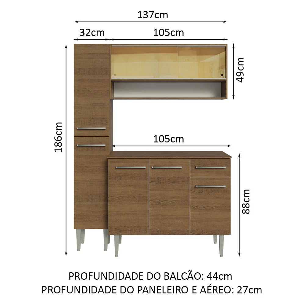 Armário de Cozinha Compacta 137cm Rustic Emilly Madesa 09 - Image 3