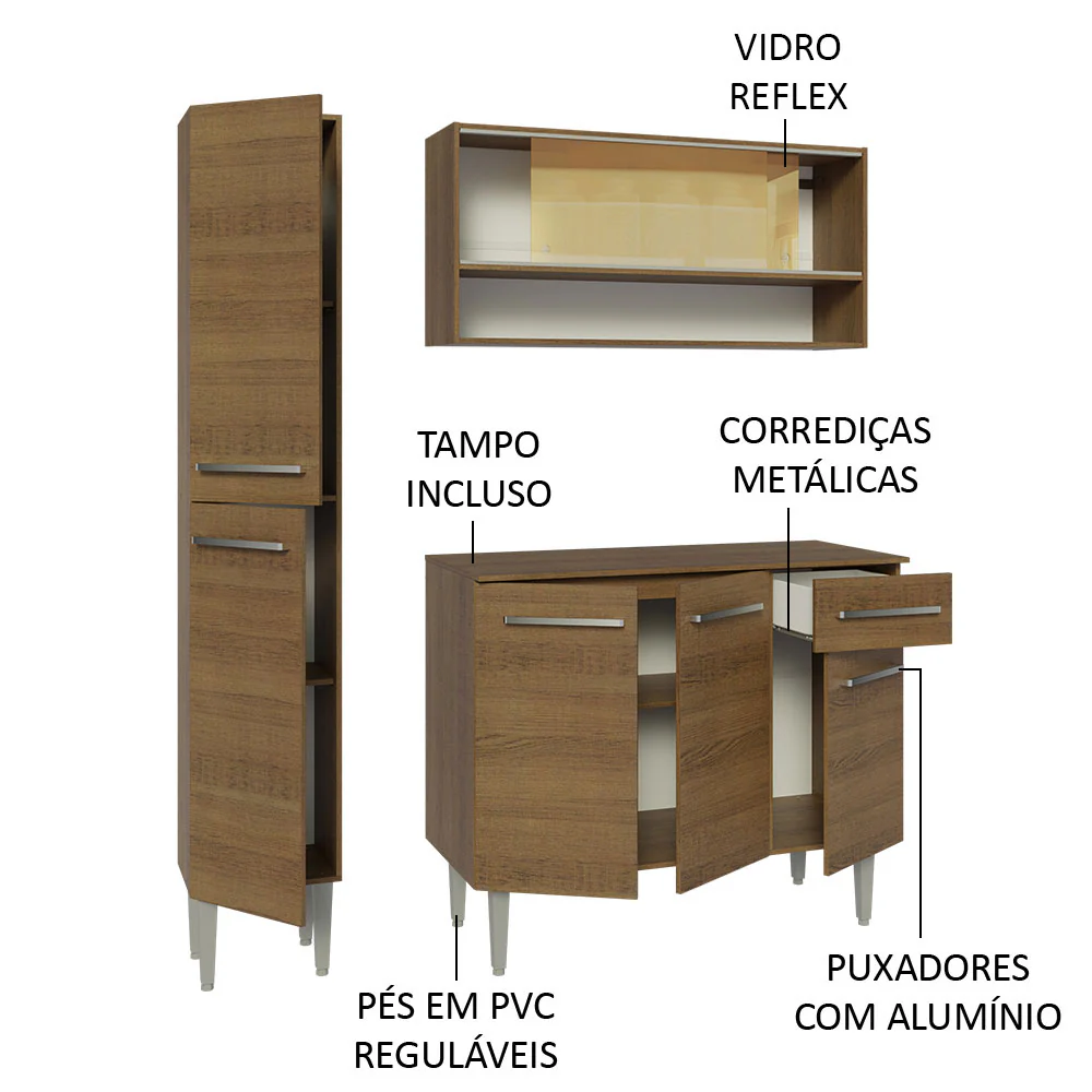 Armário de Cozinha Compacta 137cm Rustic Emilly Madesa 09 - Image 4