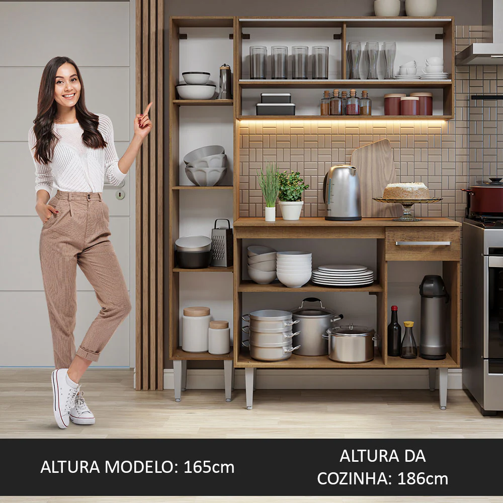 Armário de Cozinha Compacta 137cm Rustic Emilly Madesa 09 - Image 5