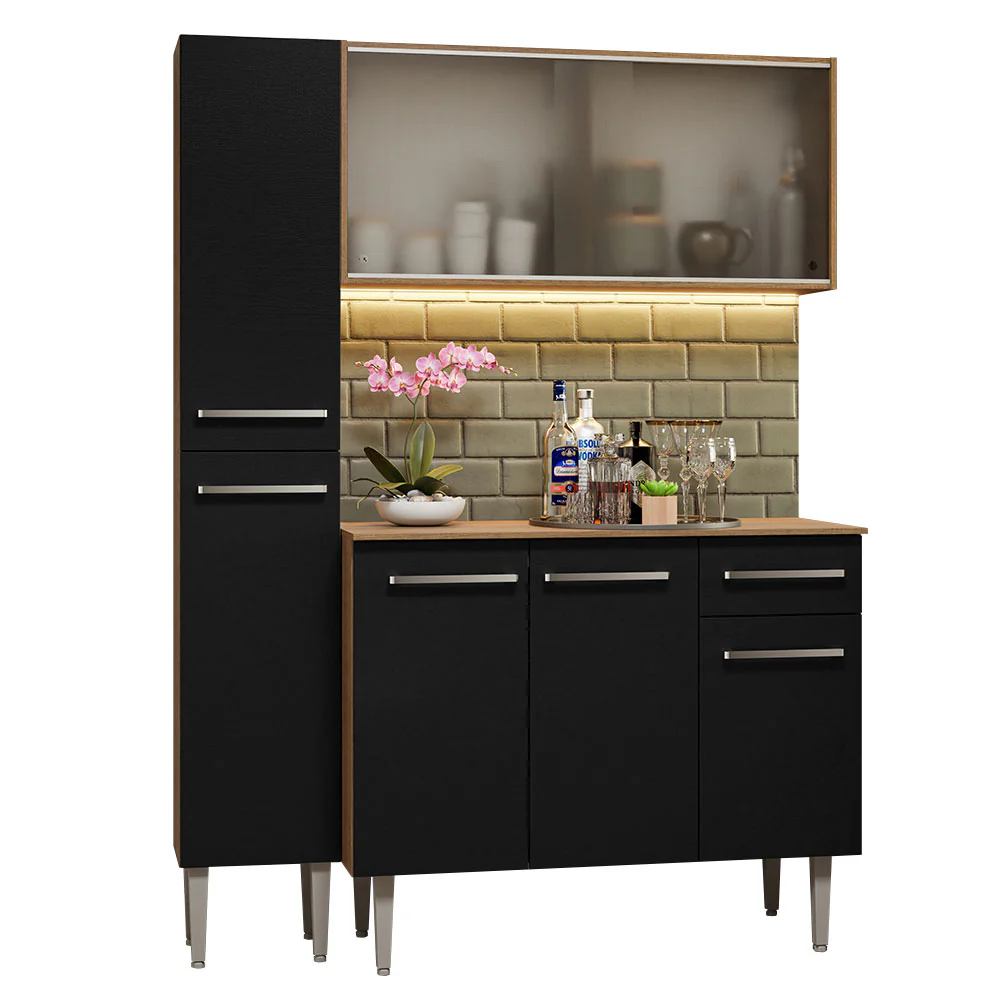 Armário de Cozinha Compacta 137cm Rustic/Preto Emilly Madesa 05 - Image 2