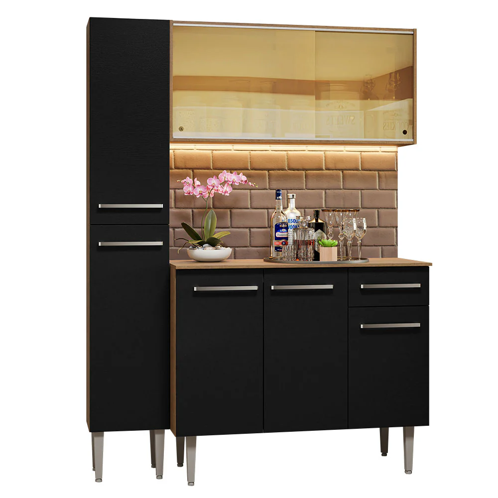 Armário de Cozinha Compacta 137cm Rustic/Preto Emilly Madesa 06 - Image 2