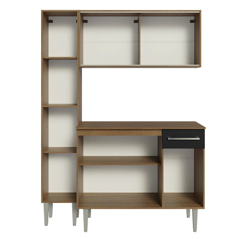 Armário de Cozinha Compacta 137cm Rustic/Preto Emilly Madesa 06 - Image 6