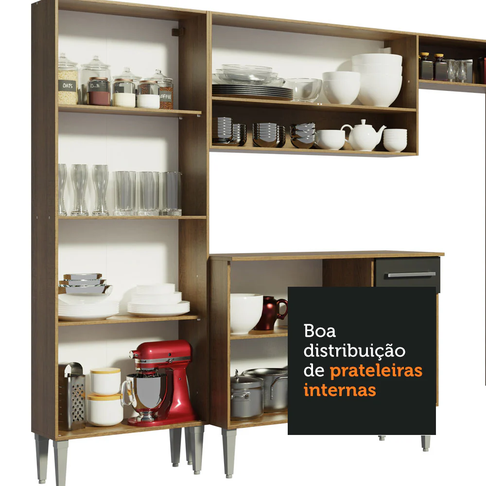 Armário de Cozinha Compacta 137cm Rustic/Preto Emilly Madesa 06 - Image 9