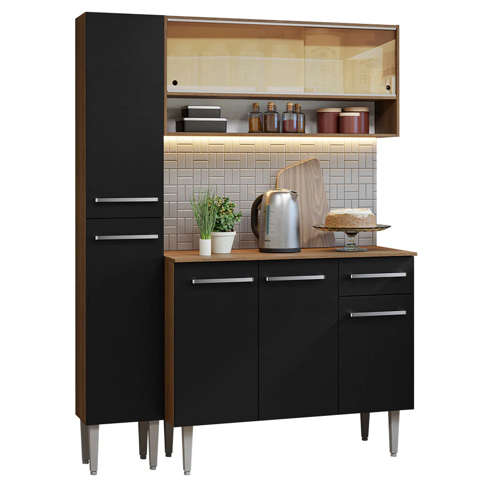 Armário de Cozinha Compacta 137cm Rustic/Preto Emilly Madesa 09 - Image 2