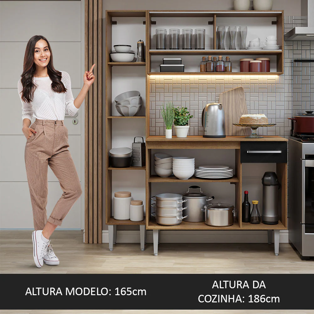 Armário de Cozinha Compacta 137cm Rustic/Preto Emilly Madesa 09 - Image 5